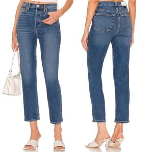 Re/Done 70s Stove Pipe High-Rise Straight Leg‎ Jeans in Western Blue Size 28